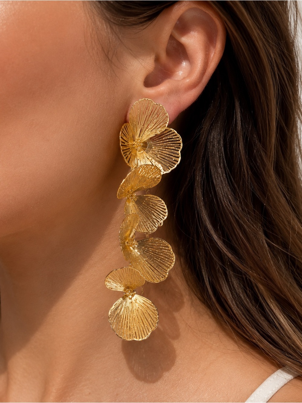 Gold Petal Cascade Drop Earrings - Women Jewelry